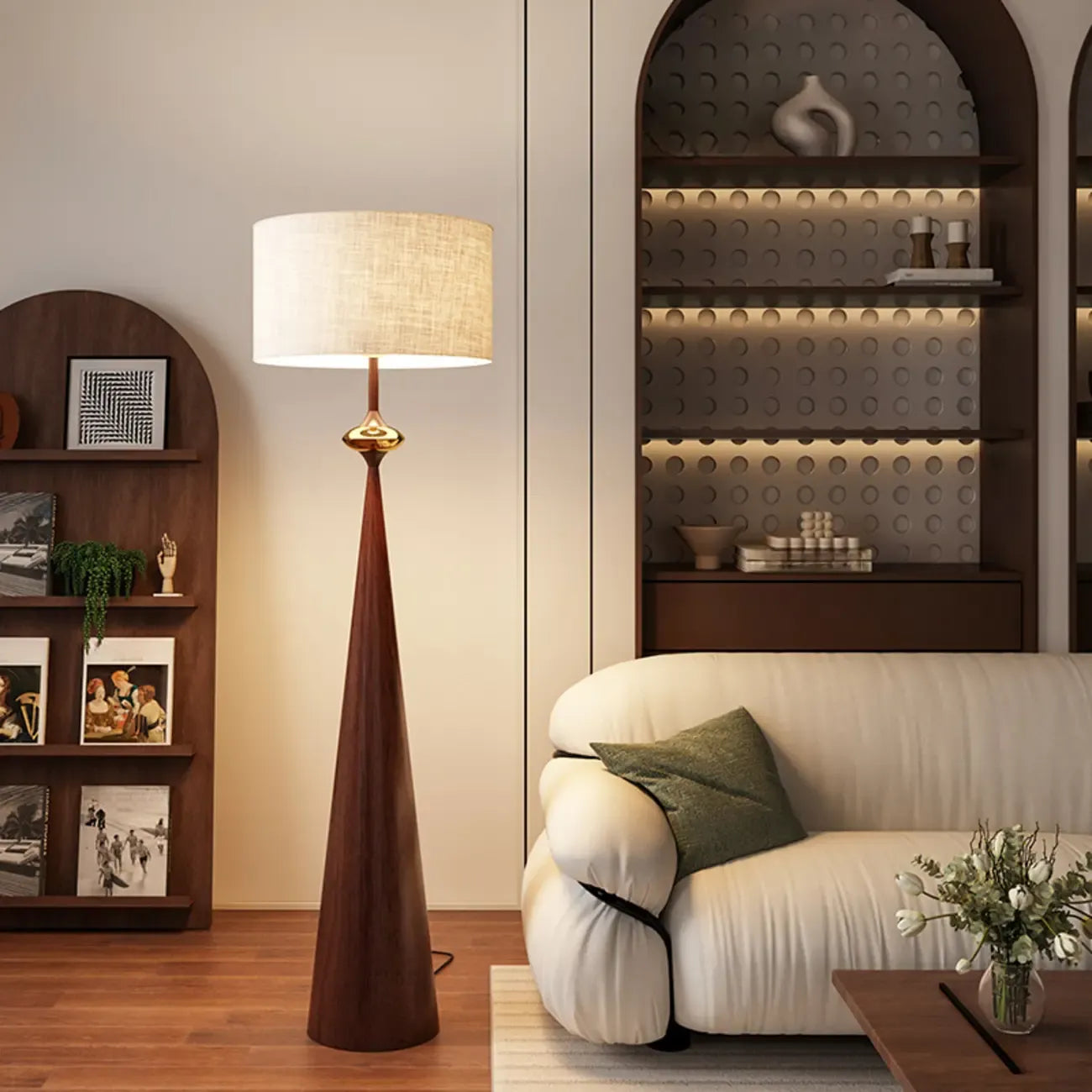 Contemporary Tapered Metal Floor Lamp Fabric Shade – Image 33
