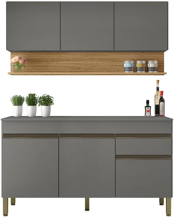 KITS PARANA Cuisine Equipée 6 Portes 1 Tiroir Chêne et Gris L 120 H 200 P 53.3 cm