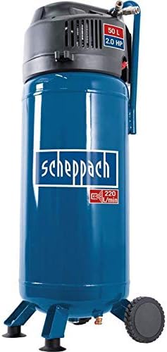 Scheppach Compresseur vertical portatif HC51V – Moteur puissant 1500 W – Sans huile – Cuve de 50 L – 10 bar – aspiration 220 L/min – Tuyau de 8 m + 13 accessoires inclus – Image 4