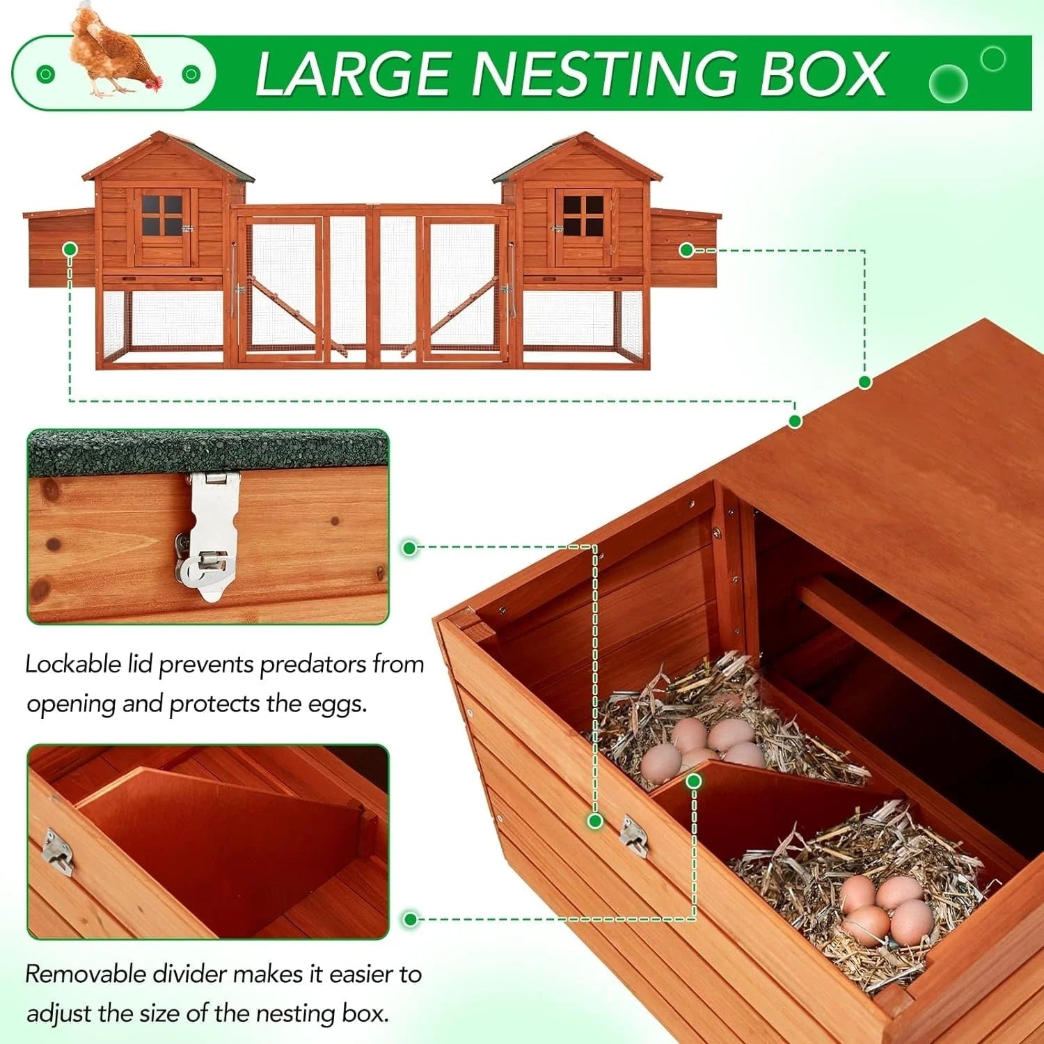 AECOJOY 144'' Large Chicken Coop w/ Run Wooden Hutch Poultry Cage House – Image 4