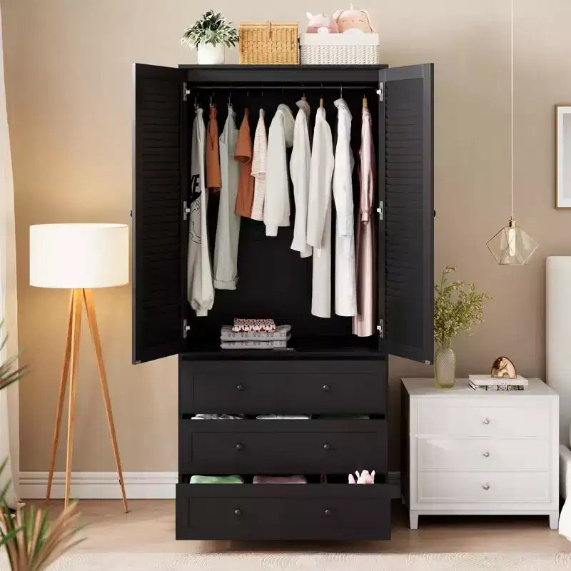 COZONY Armoire Wardrobe with 3 Drawers & 2 Doors, Modern Wooden Closet Cabinet for Bedroom, Heavy Duty White Standing Armoire – Image 7