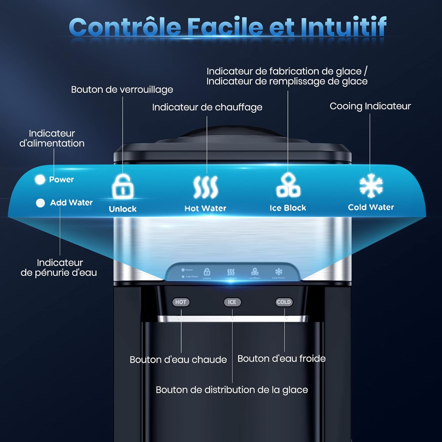 GOPLUS Machine à Glaçons 3 en 1 avec Glace, Eau Chaude et Froide, Distributeur d'Eau avec Réservoir 3 L,Capacité de Fabrication de Glace 18,1KG/24H,Machine à Boire avec Contrôle Tactile – Image 3