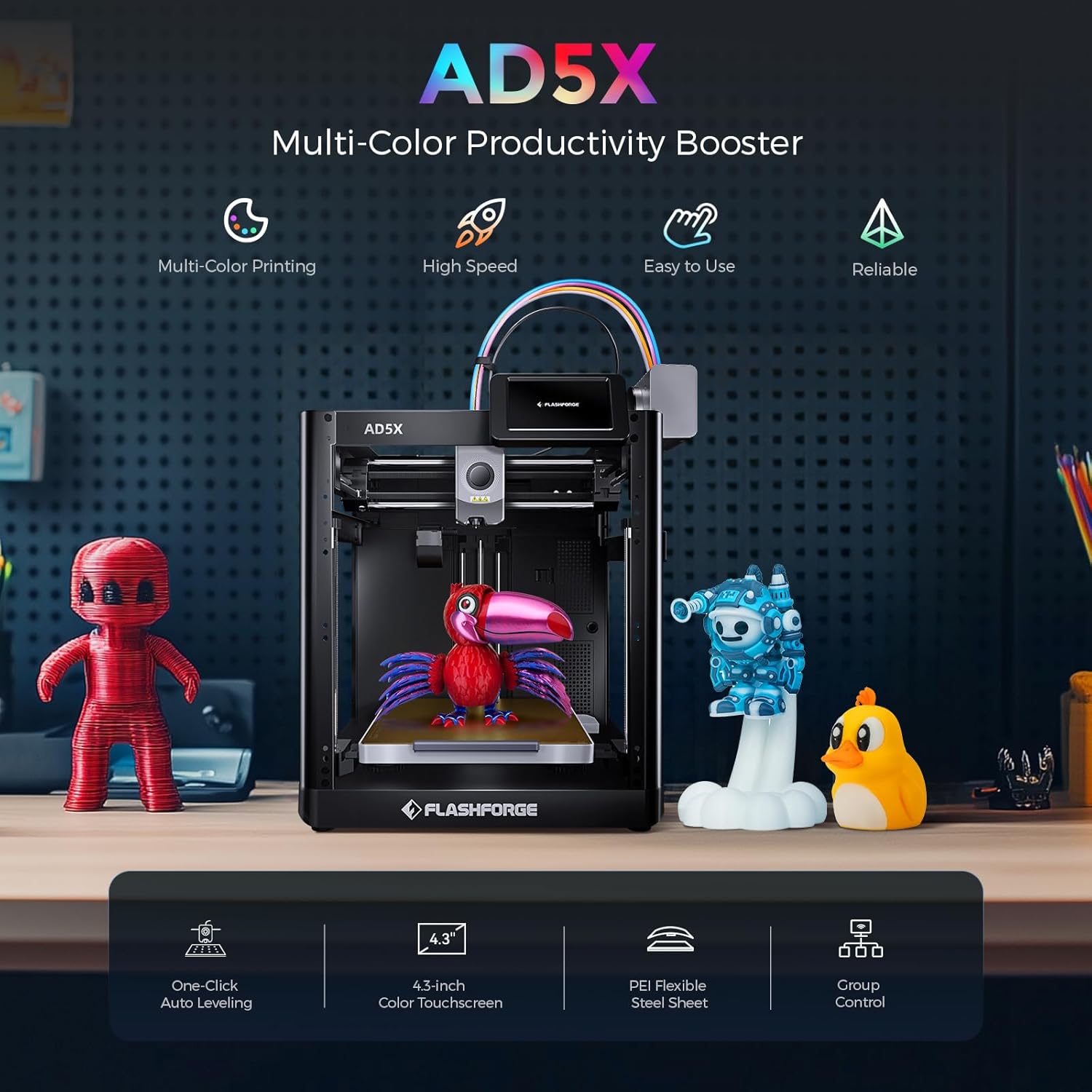 Imprimante 3D Flashforge Adventurer 5X avec Impression Multicolore, Personnalisation avec IFS, Imprimante 3D AD5X Multi-matériaux/Nivellement Entièrement Automatique, Vitesse Maximale : 600 mm/s – Image 4