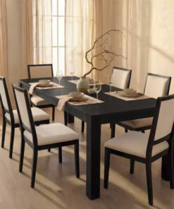 Alternative view of Modern Dining Set - 80 Table + 6 Cushioned Chairs, Solid Wood Frame, 400lbs Table Capacity, Easy Assembly