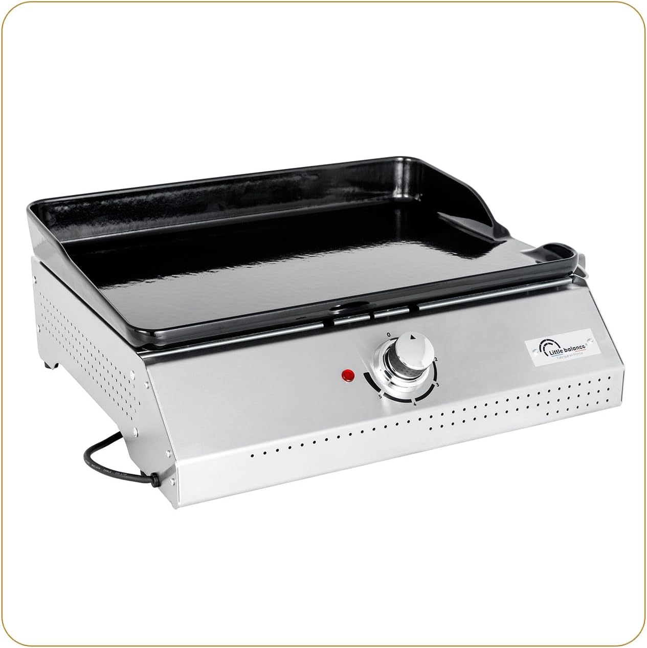 LITTLE BALANCE 8713 Biscarosse 50-35, Plancha électrique, Plaque de cuisson Fonte émaillée XL, 2150 W, Fabrication 100 française, Inox