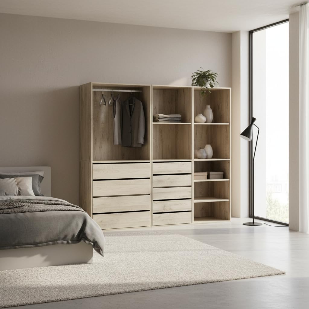 sweeek - Kit Dressing modulable 3 éléments MODULO. Naturel. 200 x 45 x 180 cm – Image 2