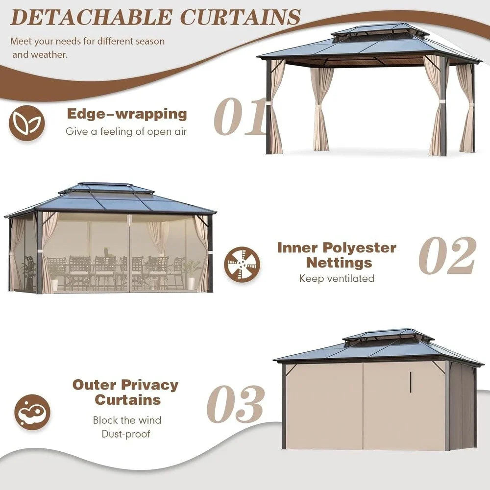 EROMMY Hardtop Gazebo,Outdoor Pergola with Double Roof & Netting & Curtains,Heavy Duty Canopy for Patio, Backyard, Pool party – Image 117