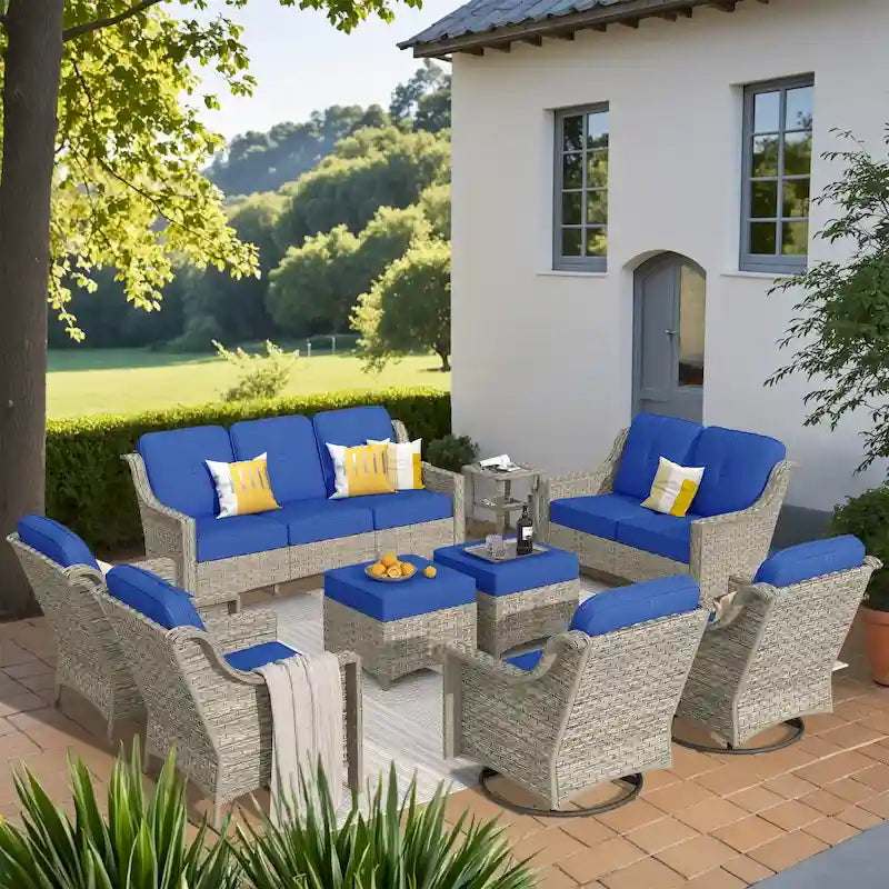 XIZZI 9-piece Outdoor Patio Furniture Conversation Set with Swivel Chair – Image 8