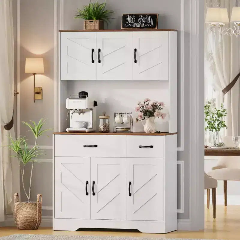 71 Kitchen Pantry Cabinet with Charging Station, Large Countertop, Microwave Stand & 2 Drawers,Hutch Storage for Dining & Living Room – Image 3