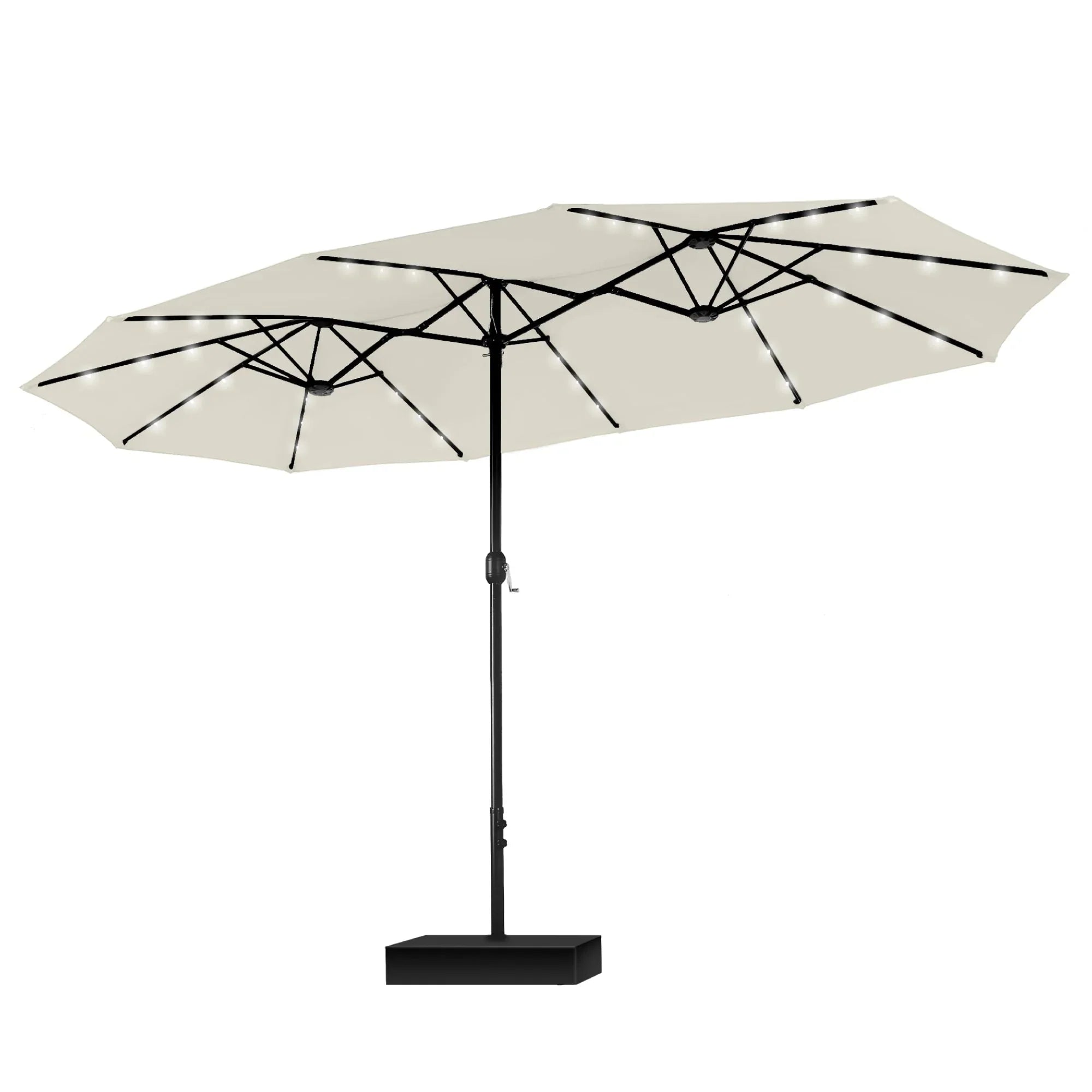 MAISON ARTS 15-foot Rectangular Crank Double-sided Outdoor Market Umbrella Solar LED Lighted Patio Umbrella with Base Included – Image 19