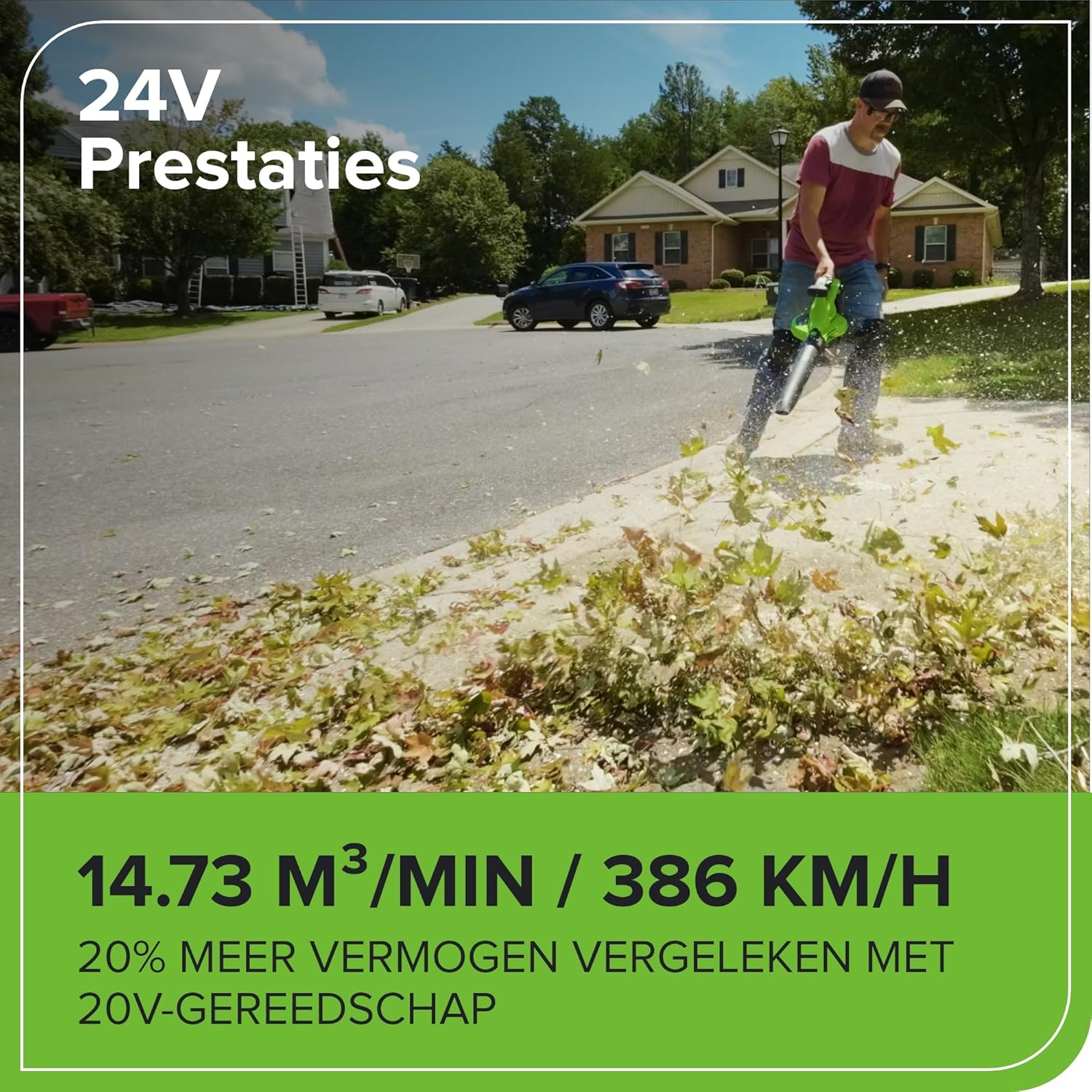 Greenworks 48V(24V x 2) Aspirateur Souffleur Sans fil de Feuilles à Batterie Bandoulière, Moteur Sans Balais, 386km/h, 14.73m³/min,Sac Mulching 45L, 2 Batteries 4Ah,Chargeur,Garantie 3 Ans BL48L421-01 – Image 4