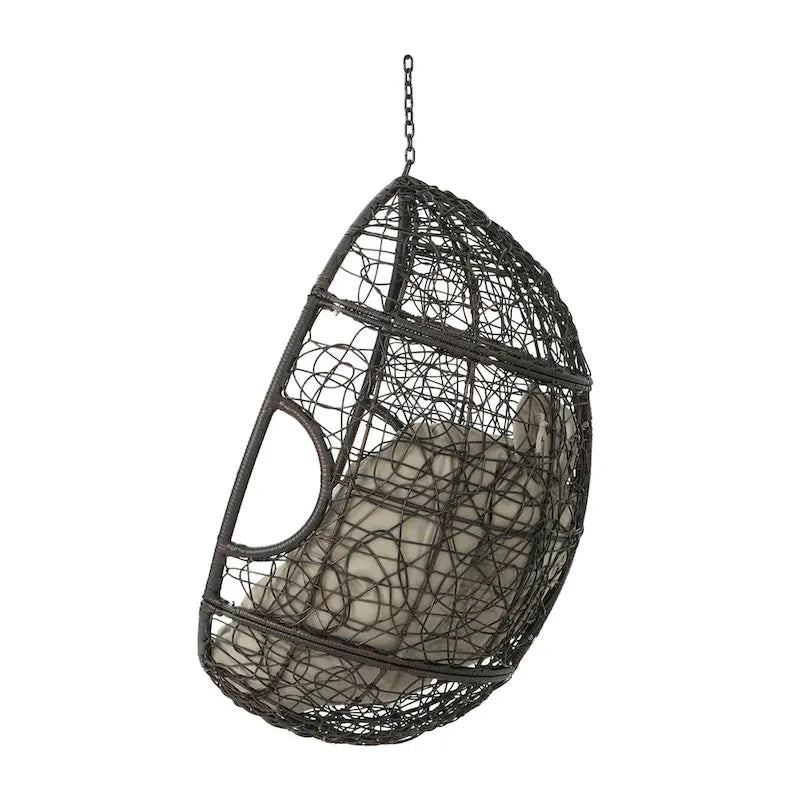 Khaki Brown / Gray Wicker Hanging Egg Chair with Cushion, 1-Person, 300 lbs Capacity – Image 19
