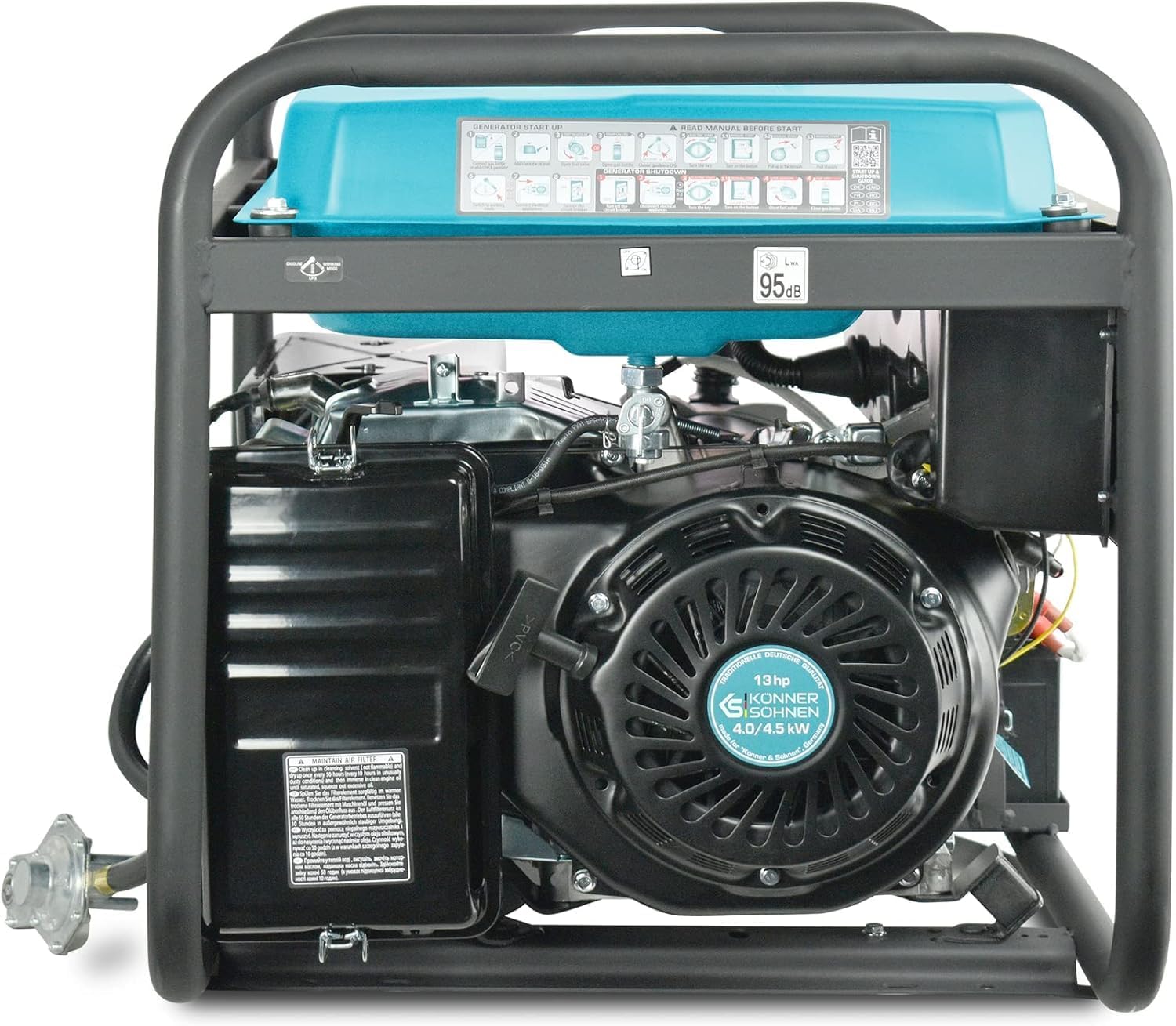 Groupe électrogène à essence/gaz KS 5000E G Könner & Söhnen, puissance maximale 4500W, démarrage manuel/électrique, prises 2x16A, 12 V, régulateur de tension automatique (AVR), affichage LED. – Image 7