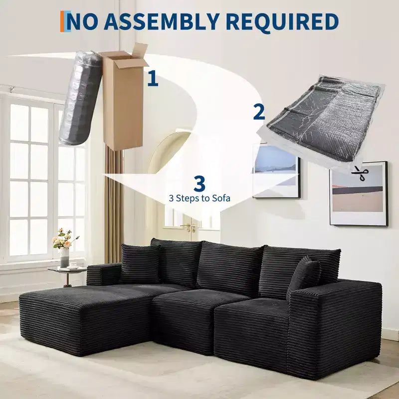 108 Modern Sofa Couch, 3 Seater Upholstered L Shaped Sofa with Pillows, Deep Seat Sofa, No Assembly Required – Image 13
