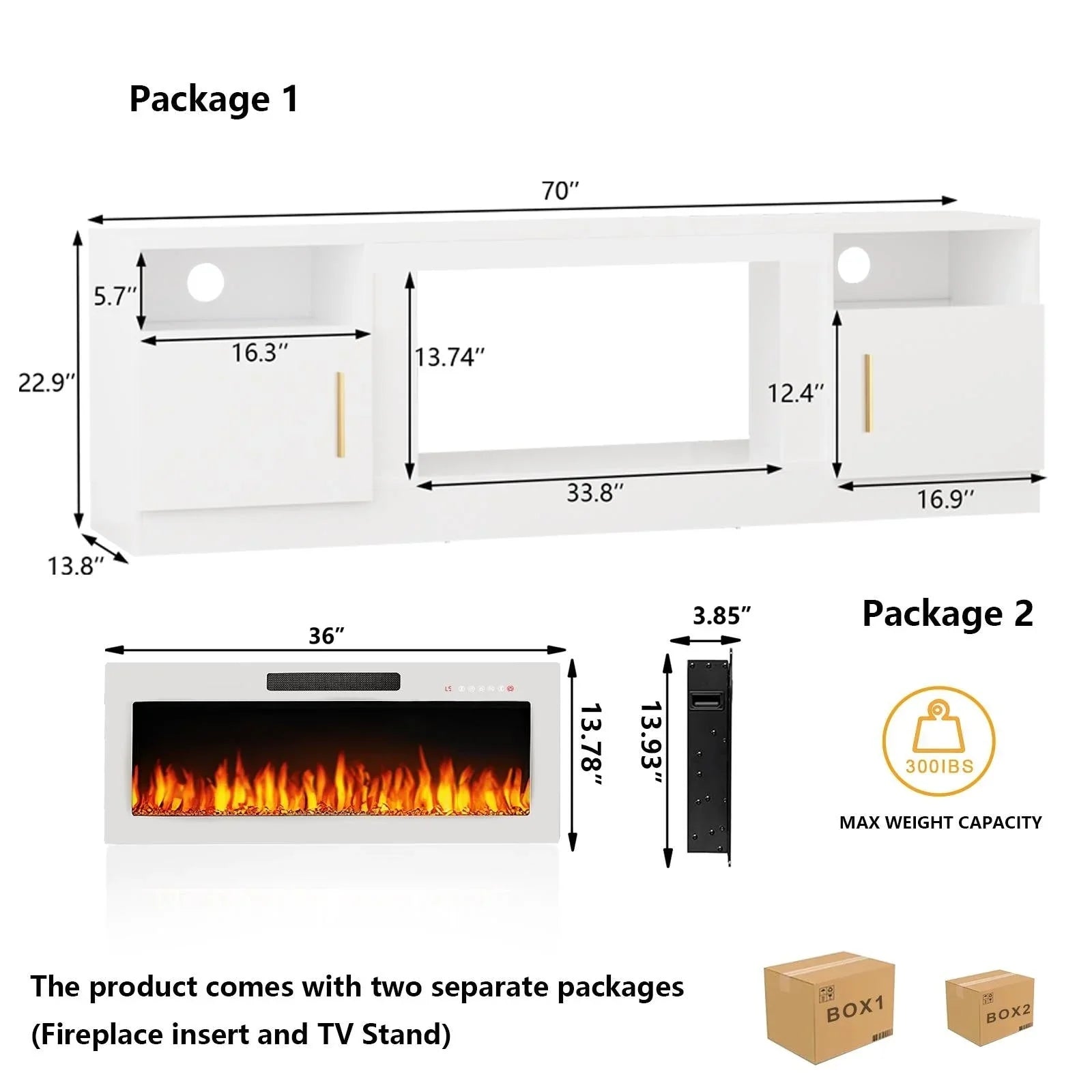 Bossin 70 Fireplace TV Stand with 36 Electric Fireplace, TV Stand for TVs Up to 80, 16 Colors LED Lights/Entertainment Center – Image 65