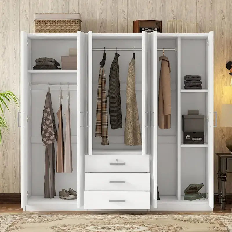 6-Doors Wooden Wardrobe Storage with 3 Big Drawers for Bedroom – Image 6