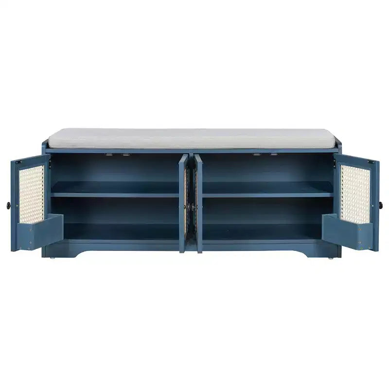 Whisen Rustic Wood Storage Bench, Entryway Shoe Bench with Removable Cushion, Adjustable Shelves – Image 14