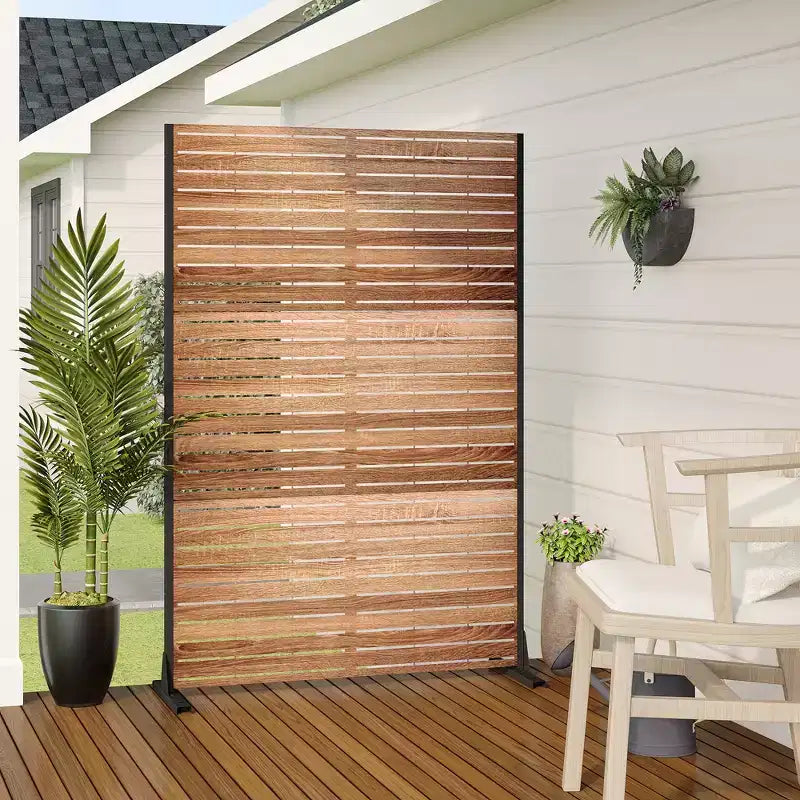 MAYEERTY 72 inch Room Divider with Galvanized Frame Wood Gain Privacy Screen Garden Fence Patio Beige – Image 3