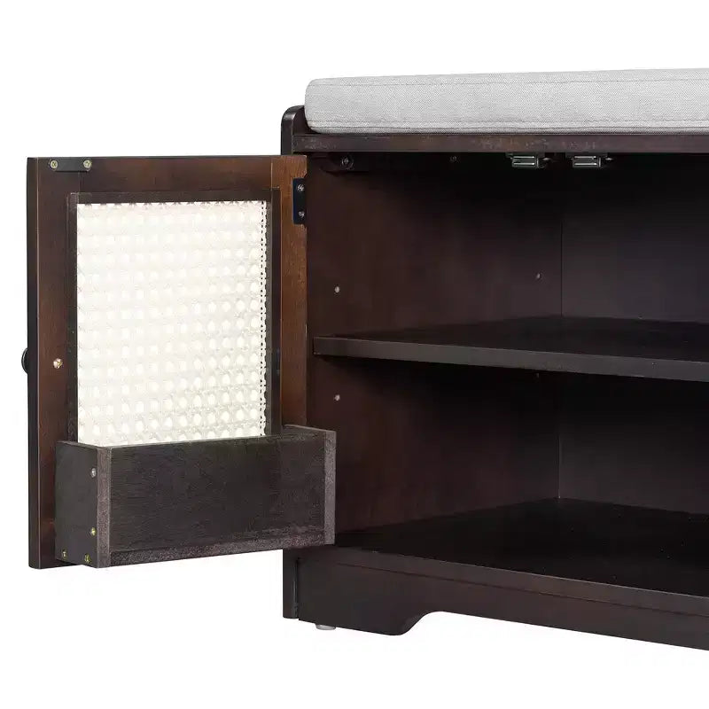 Whisen Rustic Wood Storage Bench, Entryway Shoe Bench with Removable Cushion, Adjustable Shelves – Image 47