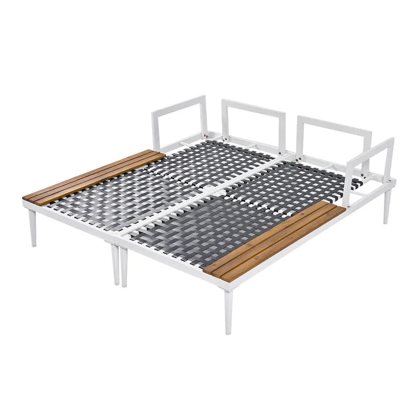 Outdoor Daybed Patio Metal Sun Lounger, 2 in 1 Padded Chaise Lounges, Garden Outdoor Chaise Lounges, Poolside Sunlounger – Image 38