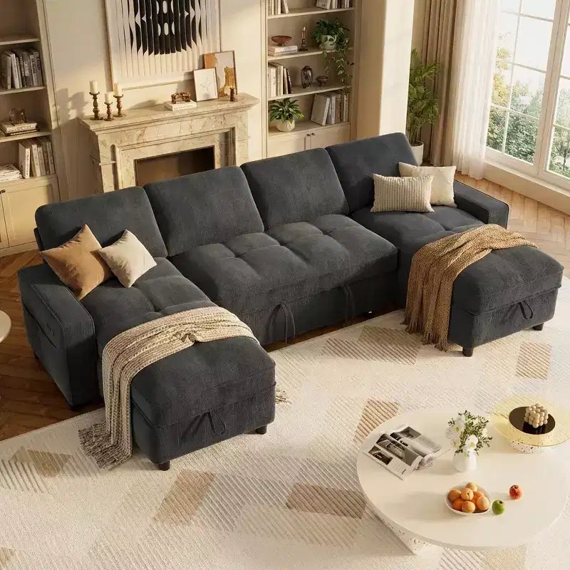 104 U-Shaped Convertible Sleeper Sofa Bed with Storage – Image 3
