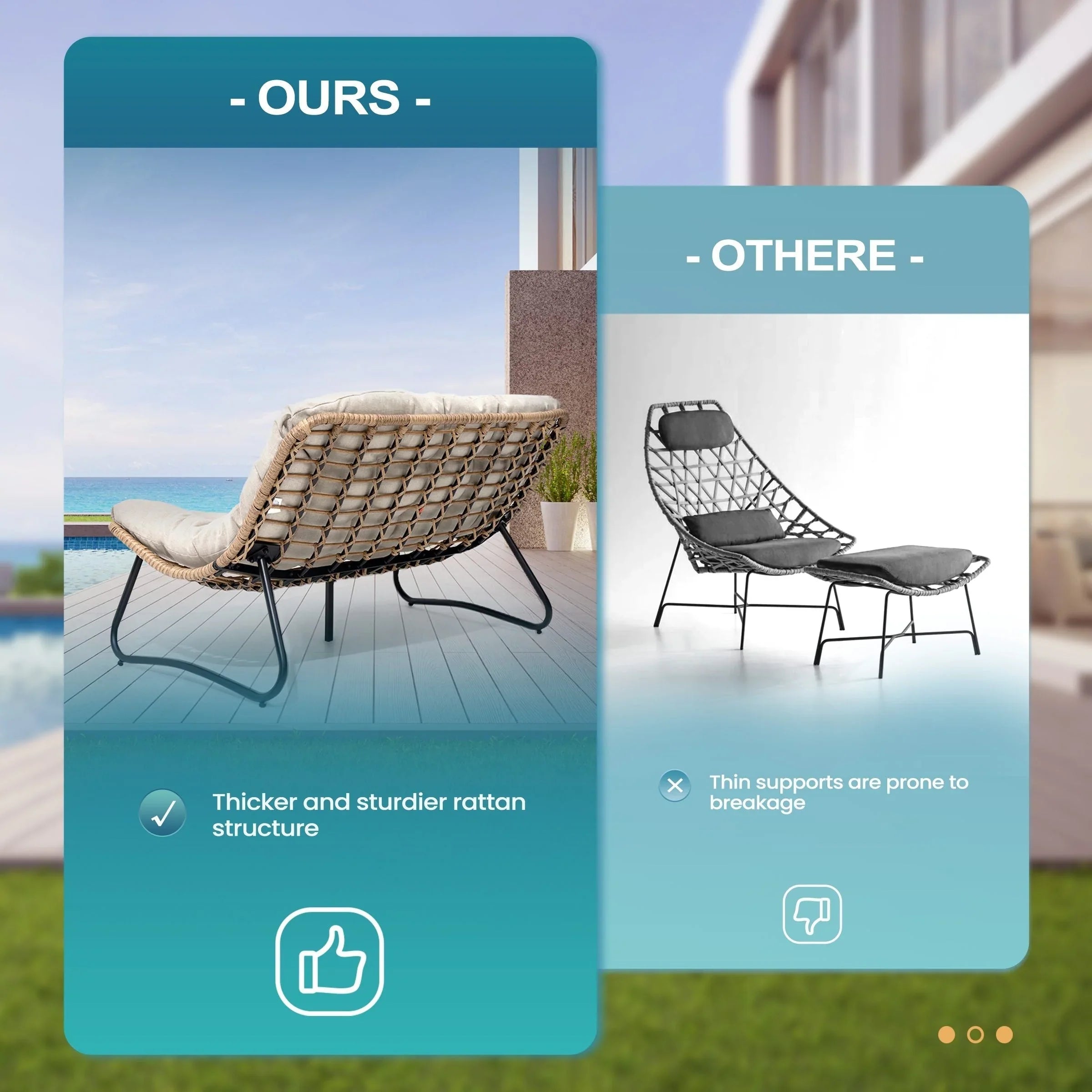 Double Papasan Chair Loveseat with Cushion, All-weather PE Rattan and Metal Frame for Indoor Outdoor – Image 28