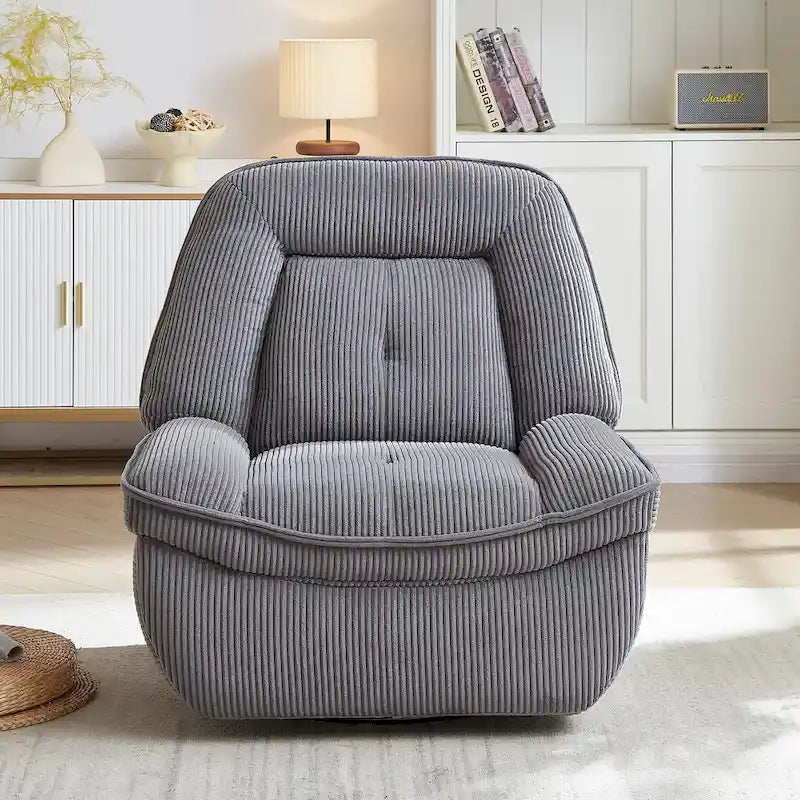 Corduroy Swivel Glider Recliner, Footrest for Living Room – Image 18