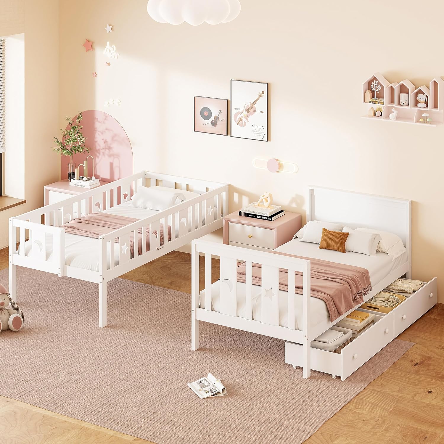 90x200 cm lit superposé en Bois Massif pour Les Enfants - lit Mezzanine avec escalier de sécurité, étagère de Rangement, 2 tiroirs pour Les garçons et Les Filles, Blanc (sans Matelas) | Robuste et durable – Image 7