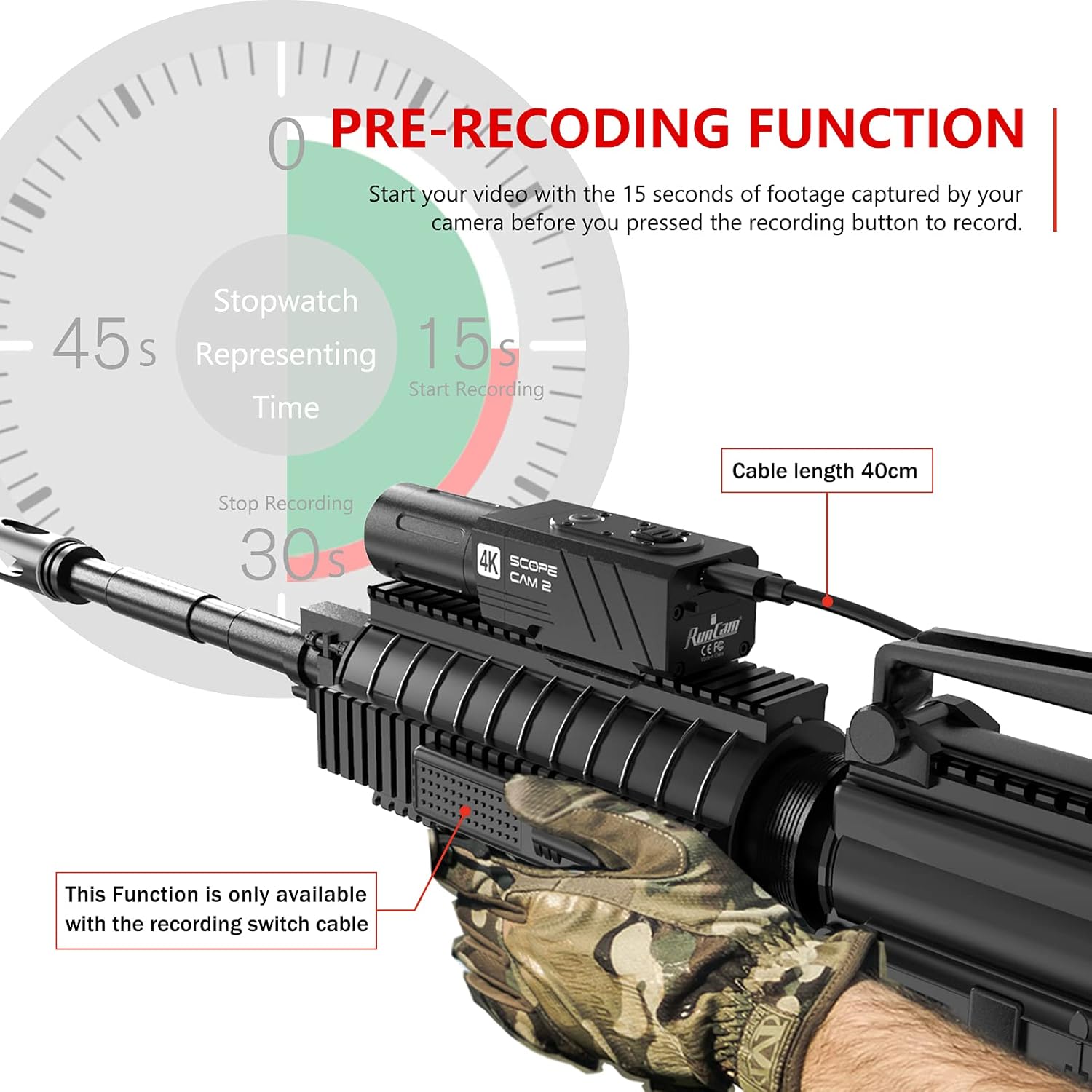 RunCam ScopeCam2 4K Airsoft Camera 4X Digital Zoom HD Mini WiFi Action Camera for Airsoft Paintball Hunting Tactical Training with Recording Switch Cable-35mm Lens – Image 3