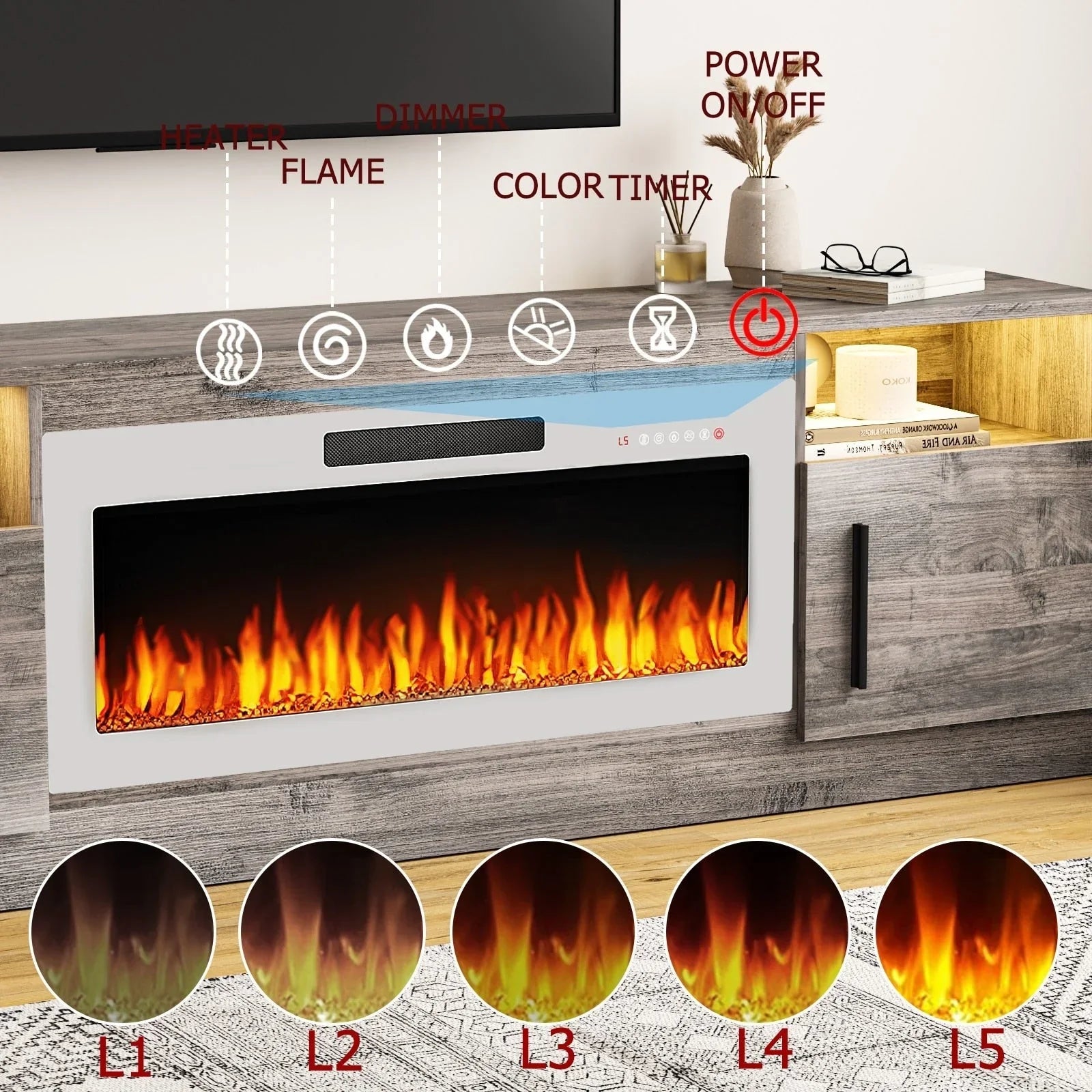 Bossin 70 Fireplace TV Stand with 36 Electric Fireplace, TV Stand for TVs Up to 80, 16 Colors LED Lights/Entertainment Center – Image 56