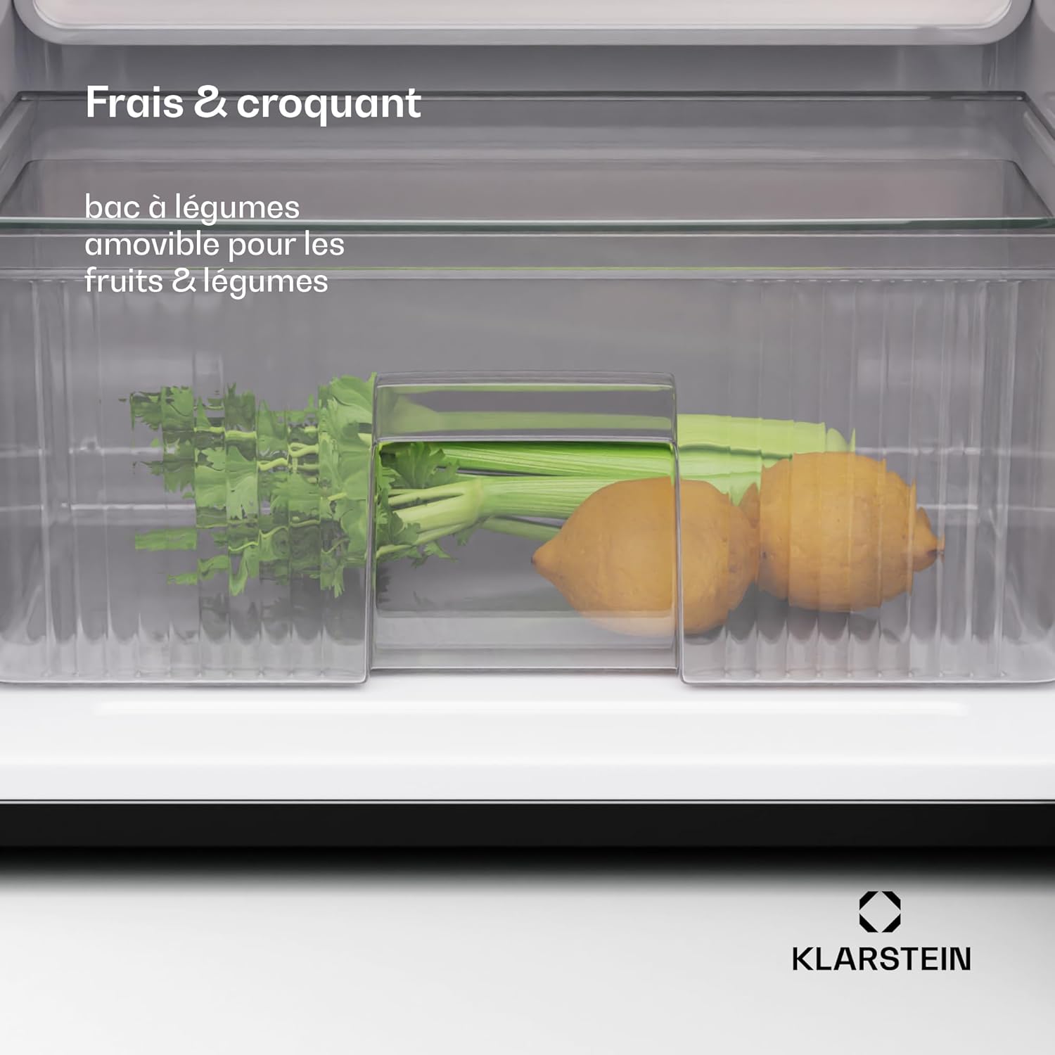 KLARSTEIN Big Daddy Cool - Frigo réfrigérateur, réfrigérateur combiné, Compartiment bouteilles, Bac légumes, Eclairage intérieur, Look moderne, Nettoyage facile, Pieds réglables, 86 L - Argent – Image 6