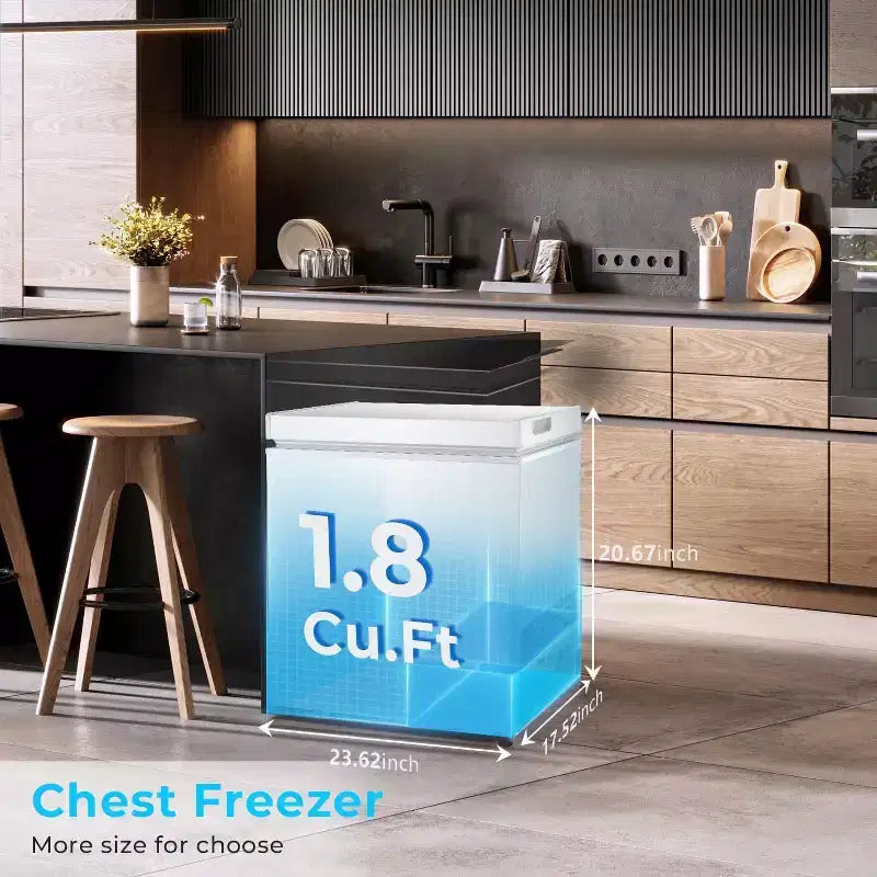 ZAFRO 1.8 Cu.ft Chest Freezer, Compact Deep Freezer with 2 Baskets & Adjustable Temp, Top Open Door for Home, Dorm,Kitchen,Bar – Image 13