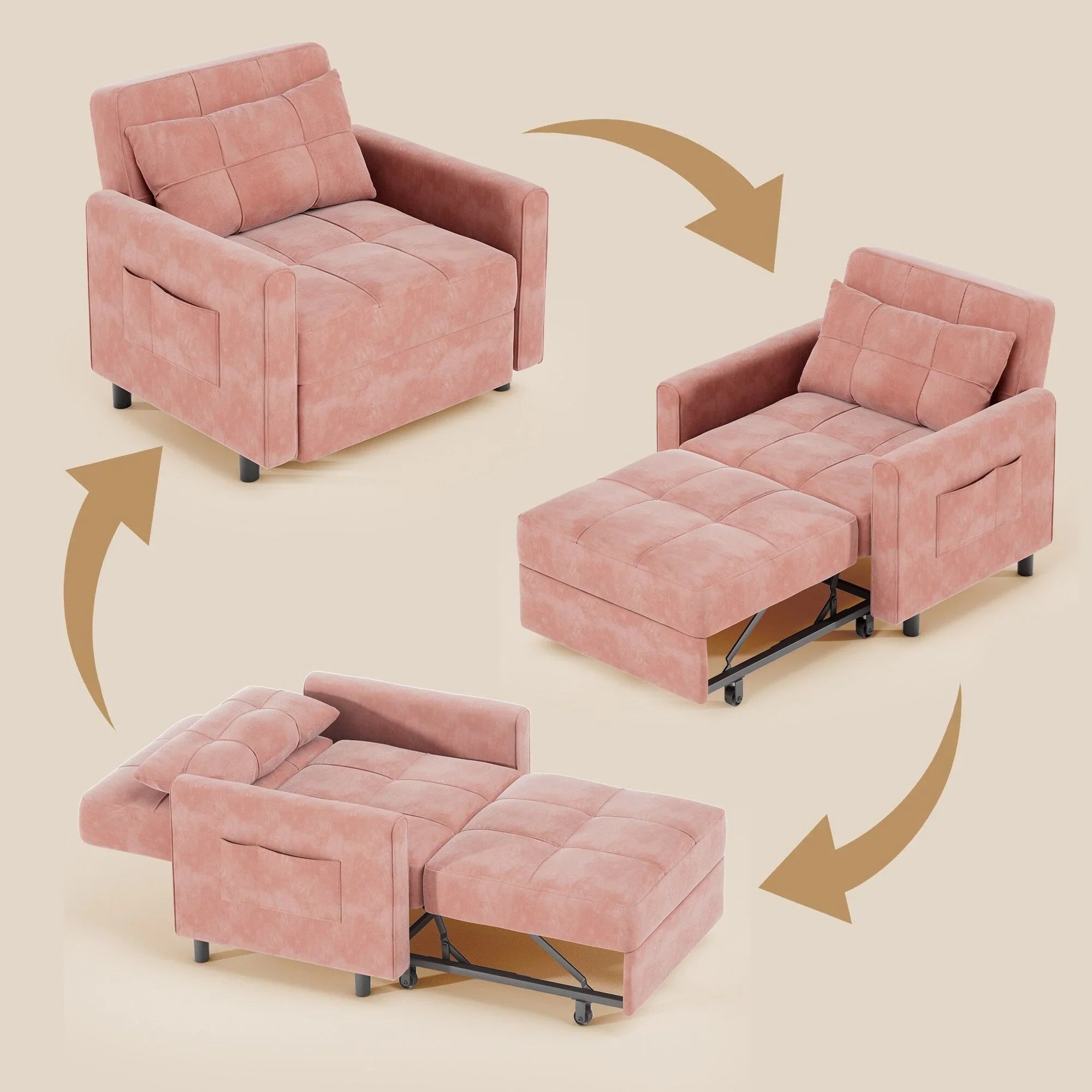 3-in-1 Adjustable Sleeper Sofa Bed, Pull Out Chair Sofa, Convertible Folding Bed for Living Room – Image 5
