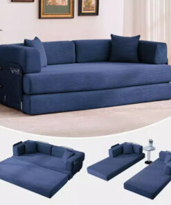 5-in-1 Convertible Sofa Bed – 78.8 Corduroy Floor Sleeper with Adjustable Arms, Backrest & Pillows