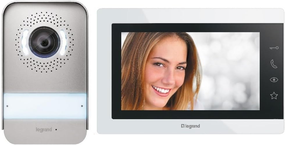 LEGRAND, Easykit Essential 367915 Kit d'interphone vidéo avec connecteur 2 fils, moniteur couleur 7 et caméra grand angle 1/2, kit de maison familiale, extensible, alimentation encastrée en ligne,