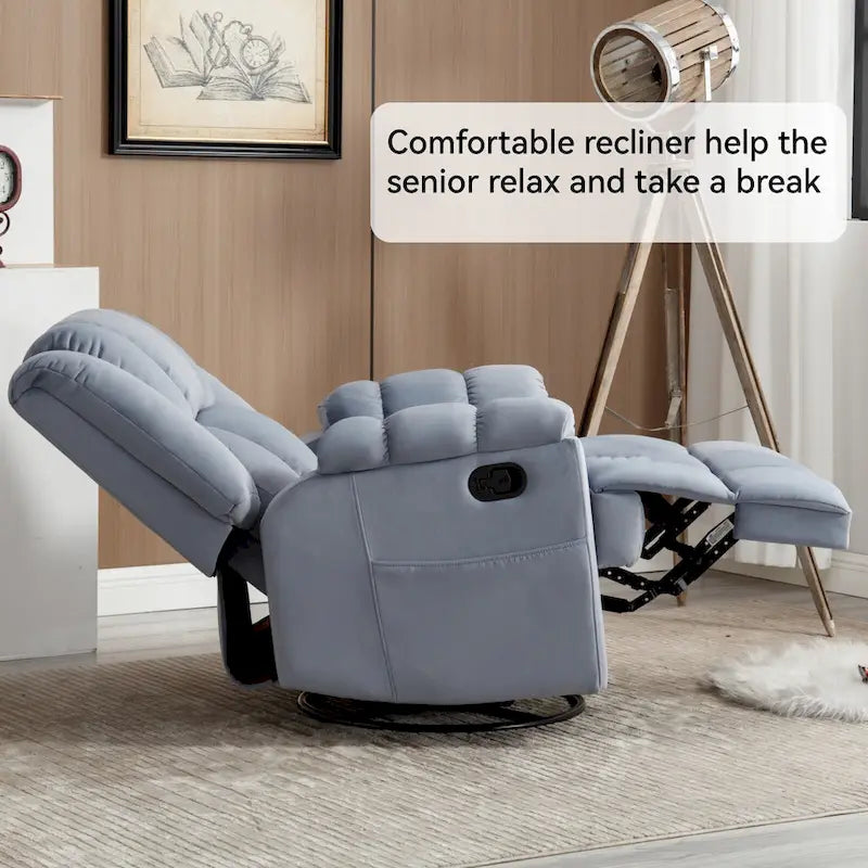 Lazy Boy Swivel Rocker Fabric Recliner Chair, Overstuffed Large Manual Recliner Glider with Pillow Top Arms and Cushion Back – Image 28