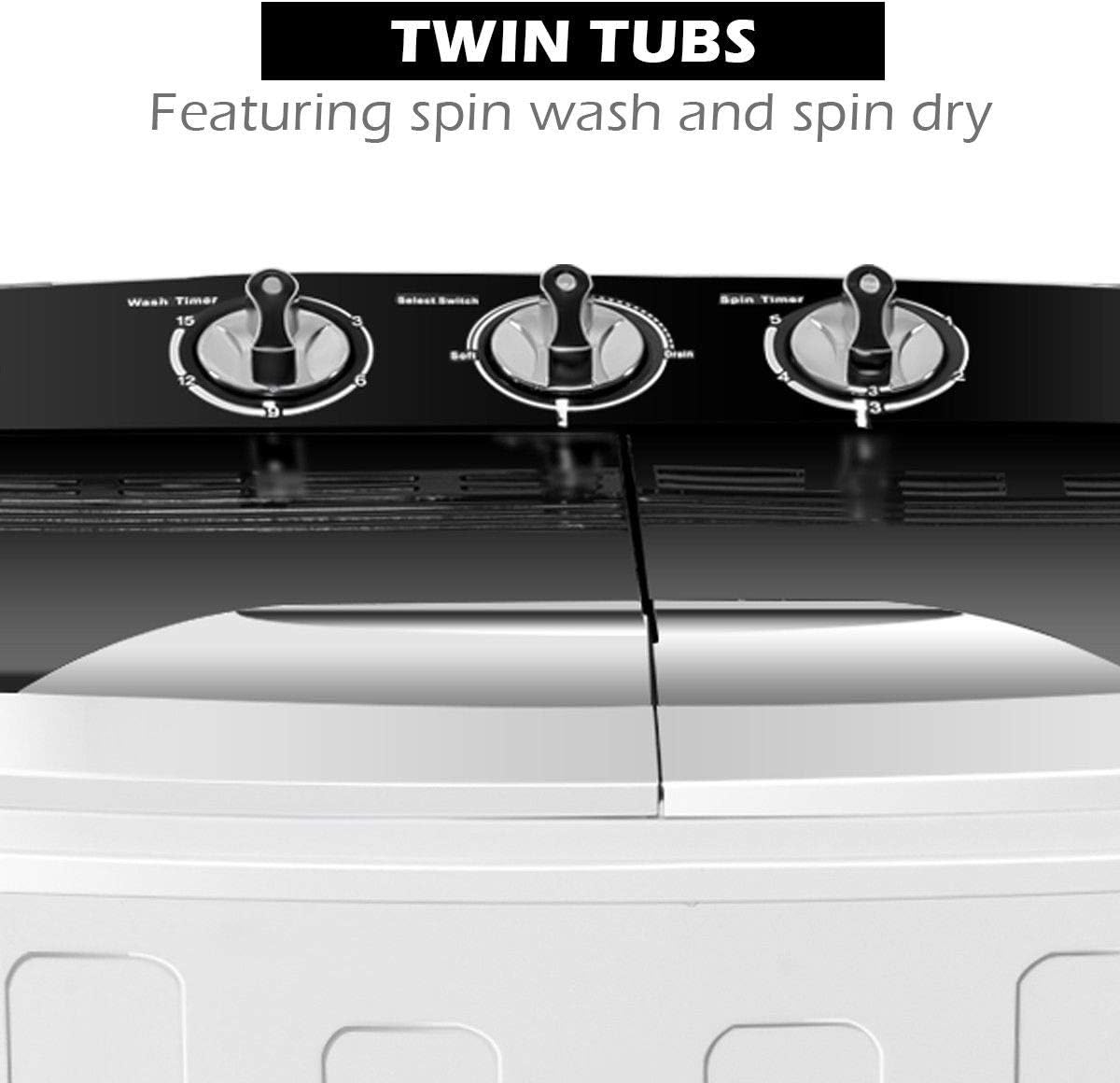 Giantex Compact 13 Lbs Mini double machine à laver et sèche-linge 23 L 14 W 27 H Blanc / noir – Image 12
