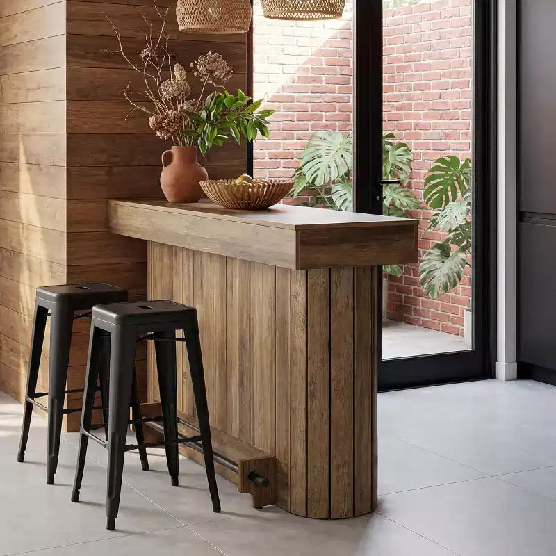 Lantine Bar Table, 63-Inch Wooden Home Bar Unit with Metal Footrest, Pub Table with Storage Shelves for Living Room, Bistro, Dining Room (Brown) – Image 6