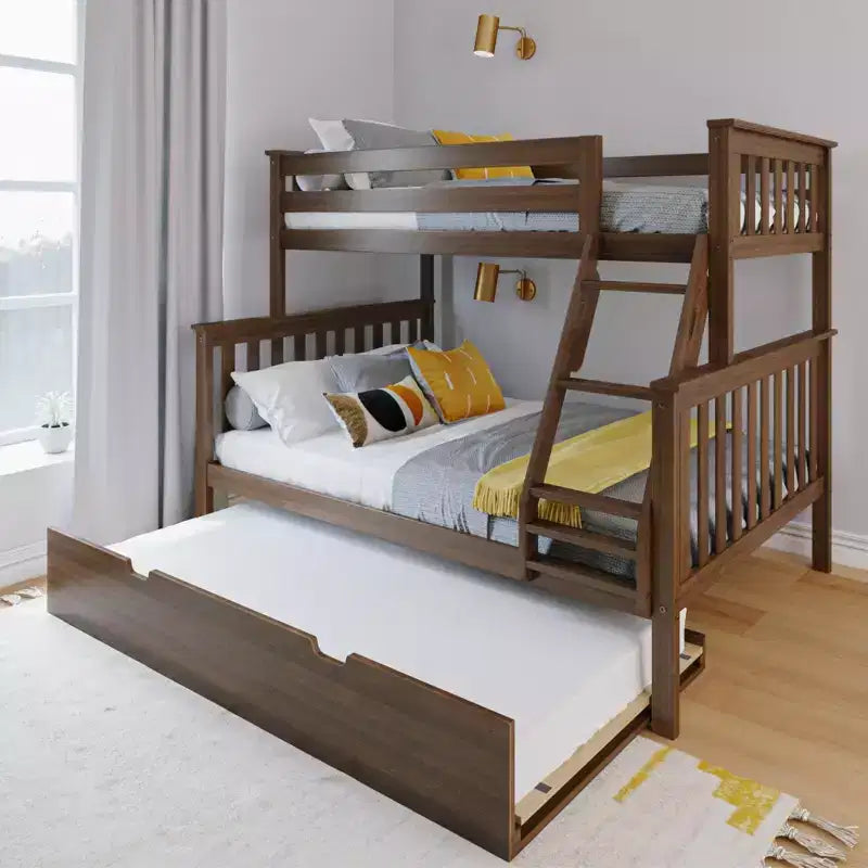 Max & Lily Solid Wood Bunk Bed, Twin over Full with Storage Trundle and Ladder for Kids – Image 4