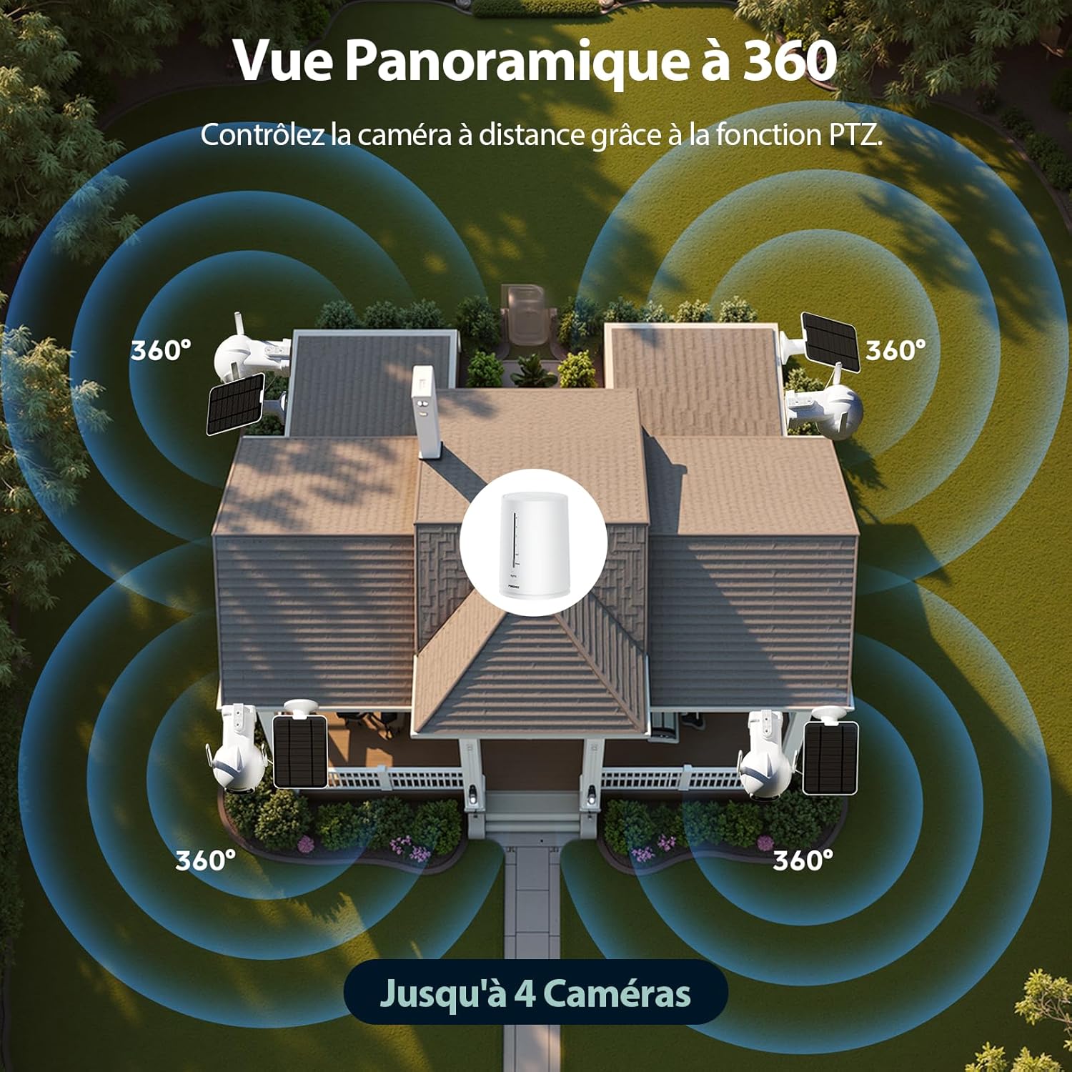 2K Camera Surveillance WiFi Exterieure Solaire, Kit 4 Caméras avec Homebase, Zéro Frais, PTZ 360°, Stockage Local 64G, 4MP Caméra sans Fil avec Détection Mouvement PIR, Vision Nocturne – Image 3
