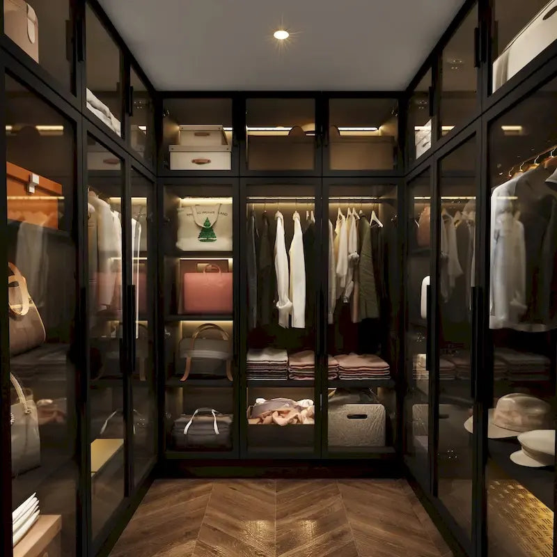 47.2 Wide Armoire LED Light All Glass Door Closet Cabinet Wardrobe – Image 19
