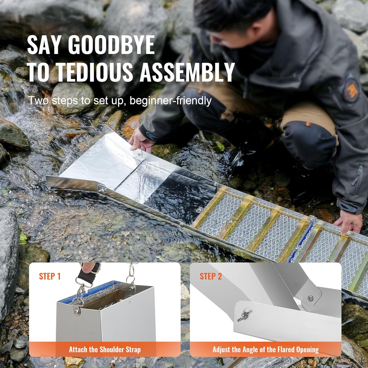 VEVOR Kit d'Orpaillage Portable 23 Pièces Rampe d'Orpaillage 127 cm en Aluminium Résistant avec Bâtée Tamis Pipettes Pelle et Sac de Transport Sluice pour Mineur Prospecteur d’Or Jardin Rivières – Image 8