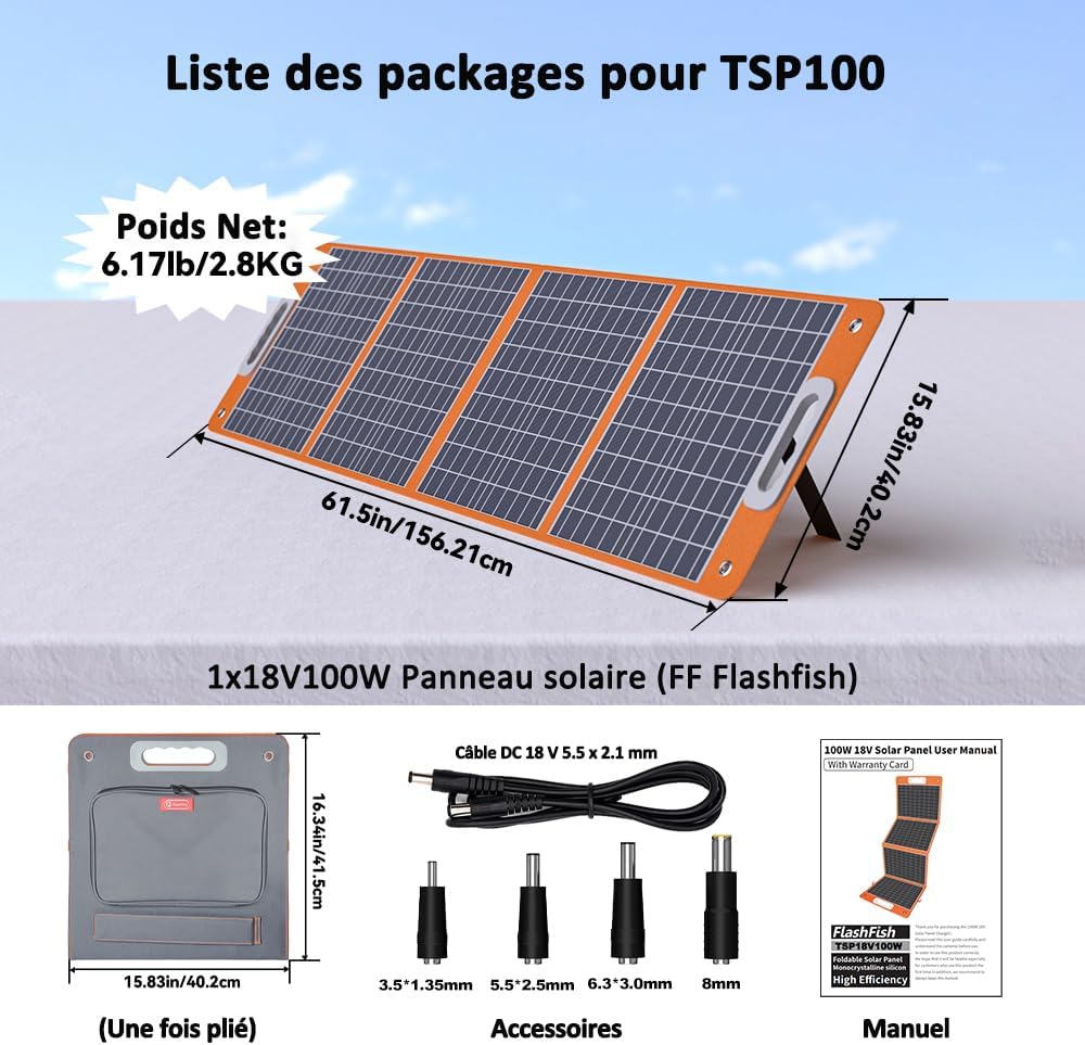FlashFish 520Wh Generateur Electrique avec Panneau Solaire 100W,Station Electrique Portable avec 2x CA 560W(crête 1100W),5x Sorties CC et 4x USB,Batterie de Secours pour Camping,Extérieur,Domestique – Image 8
