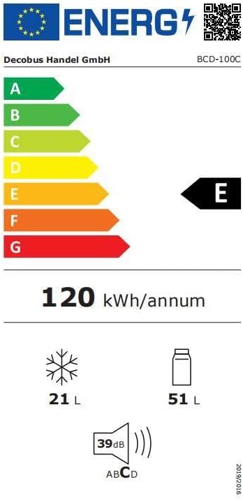 Réfrigérateur-congélateur Style rétro, Deux Portes, capacité Totale de 72 litres, Compartiment congélateur de 21 litres, consommation énergétique de 120 kWh/an, éclairage LED Yellow – Image 14