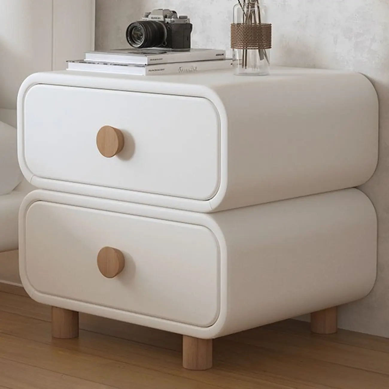 Pleather Scandinavian Nightstand With Faux Leather Finish – Image 25