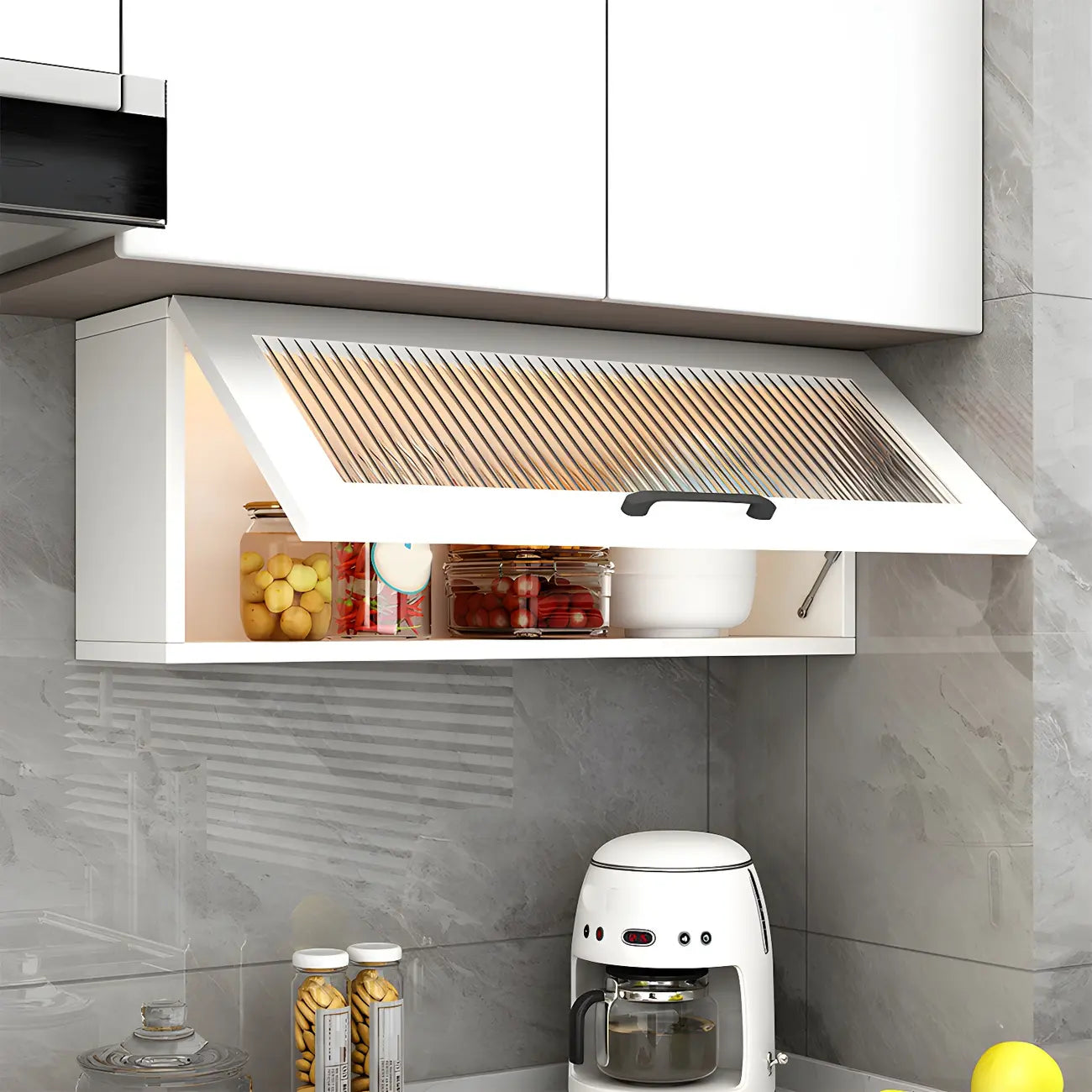 Kitchen White Wood Wall-Mounted Storage China Cabinets – Image 42
