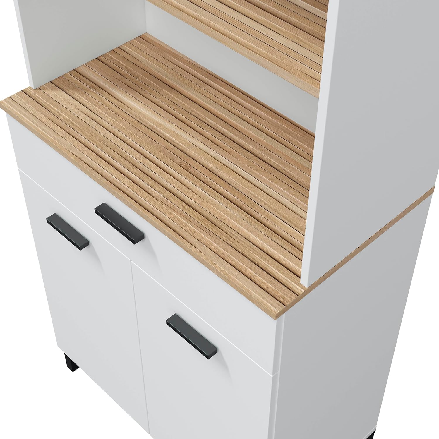 Habitdesign Modèle Kira Meuble de cuisine 4 portes + 1 tiroir Finition blanche Artik et naturel, dimensions : 185 x 72 x 40 cm H x l x P . – Image 6