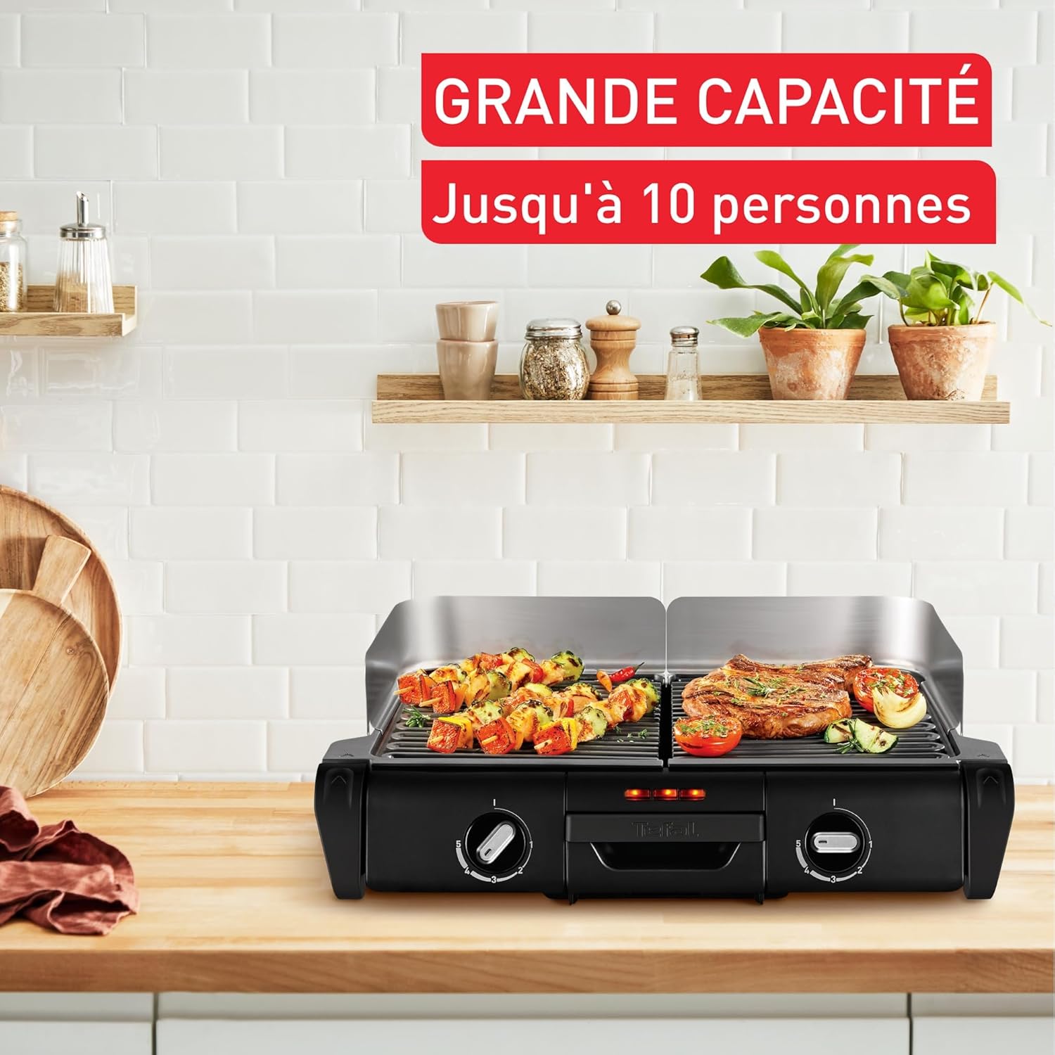 Tefal Barbecue électrique XL Family Grill 2400W avec 2 thermostats réglables, Usage extérieur et intérieur, 2 surfaces de cuisson compatibles lave vaiselle TG800N10 – Image 4