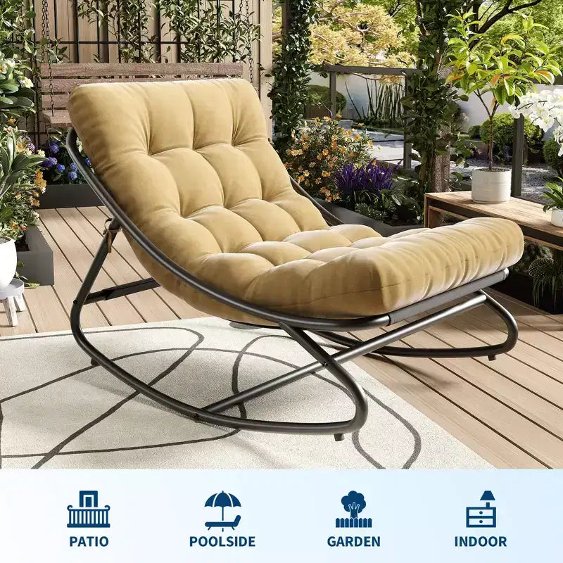 Oversized Rocking Chair, Heavy Duty Metal Frame, 400 LBS Capacity, Comfortable Lounge Rocker, for Porch, Garden, Living Room – Image 4