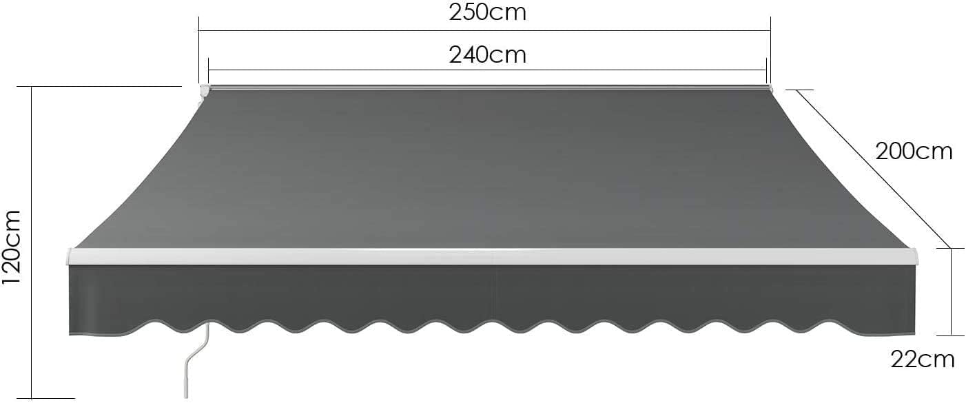 Store Banne Manuel, 250 x 200 cm, Auvent Rétractable à Bras Repliable, Store Articulé, avec Support Mural, Manivelle, Imperméable, Aluminium/Polyester, pour Balcon, Resto, Café, Anthracite – Image 7